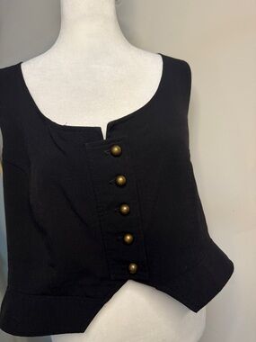 Ashley Stewart Black Sleeveless Crop Top with Brass Buttons